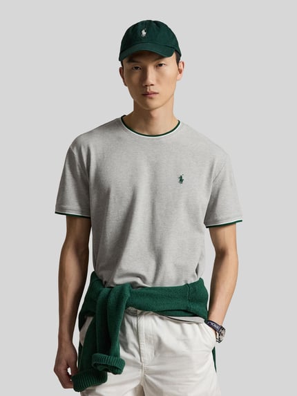 Polo Ralph Lauren Regular Fit T-Shirt aus Baumwoll-Mix mit Kontraststreifen Mittelgrau 4