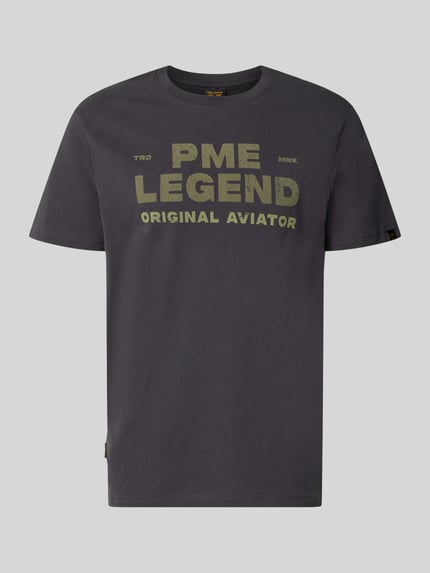 Produktfoto, T-Shirt mit Rundhalsausschnitt und Label-Print van PME Legend in donkergrijs, puur katoen, regular fit, ruglengte maat M 64 cm