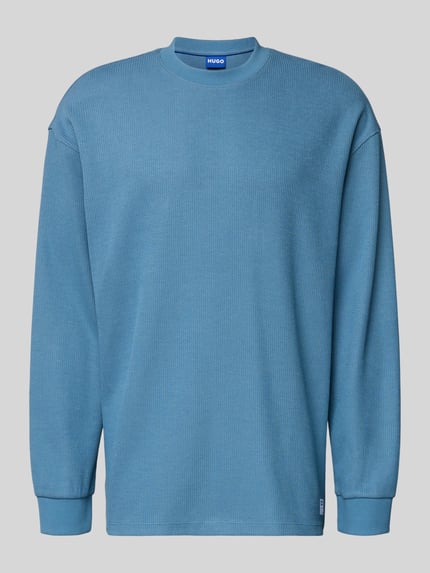 HUGO Blue Sweter z dzianiny o luźnym kroju z mieszanka bawełny model 'NUWOLO' Jeansowy niebieski 2