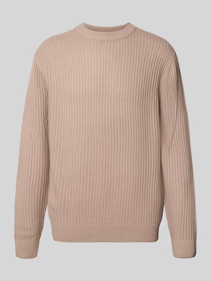 Produktfoto, Regular Fit sweter z dzianiny z mieszanki bawełny Model 'SAGE' od JACK & JONES, kolor beżowy, okrągły dekolt, długość tyłu 70 cm, długość rękawów 69 cm