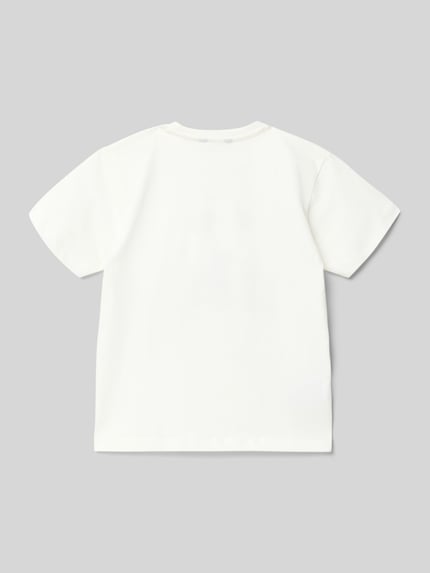 Produktfoto, Regular Fit T-Shirt mit Motiv-Print von Mayoral, Kinder T-Shirt aus reiner Baumwolle, Rundhalsausschnitt, weiße Farbe.