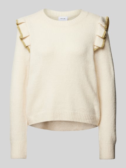 VILA Strickpullover mit Rüschen Modell 'NANZYL' Beige 2