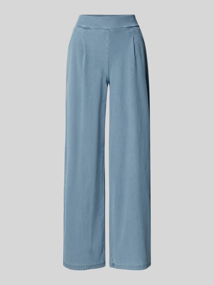 Produktfoto, Wide Fit Jeans mit elastischem Bund Modell 'KATE' von ICHI in hellem Blau, aus Baumwoll-Mix mit Stretch-Anteil, strukturierte glatte Oberfläche.