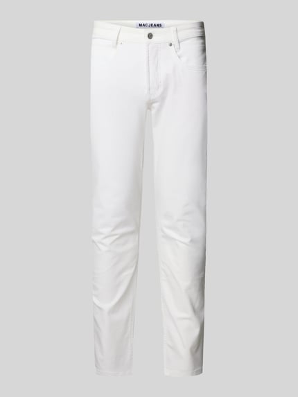 Produktfoto, weiße Straight Fit Jeans aus Baumwoll-Elasthan-Mix Modell 'Arne Pipe' von MAC, sichtbares 5-Pocket-Design und Label, glatte Textur