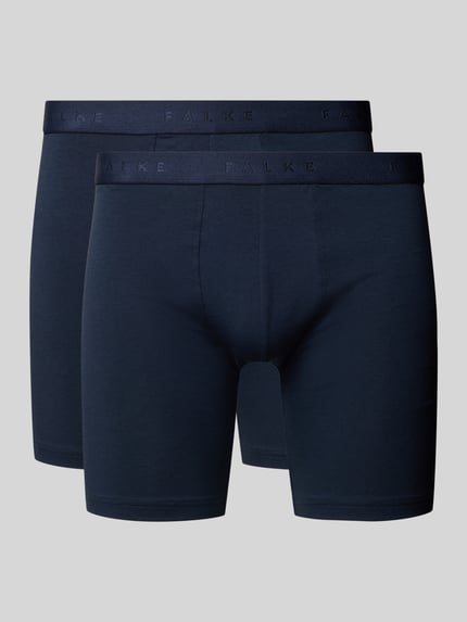 Produktfoto, Trunks im 2er-Pack mit elastischem Logo-Bund von FALKE, dunkelblau, glatte Struktur, enganliegend, Baumwoll-Mix mit Stretch-Anteil