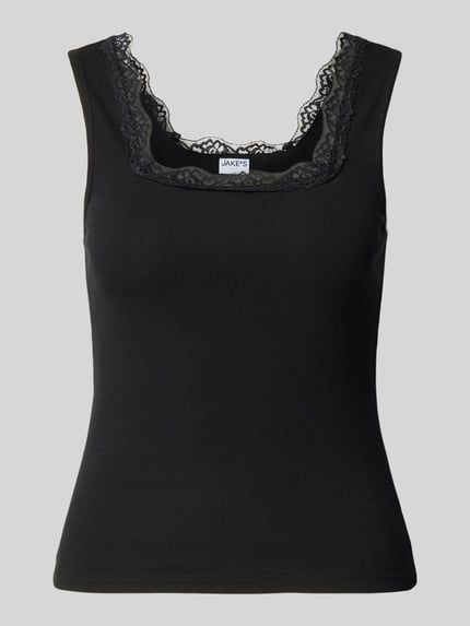Produktfoto, Regular Fit Top met kant van Jake*s Casual, dames top, nauwsluitende pasvorm, mouwloos design, ruglengte maat S 37 cm