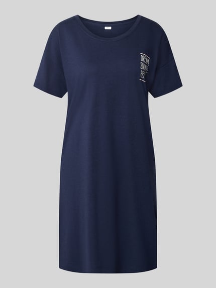 Produktfoto, Comfort Fit Pyjama aus Baumwoll-Viskose-Mix Modell 'Perfect Nights Nachthemd' von s.Oliver RED LABEL, dunkelblau, schlichte gerade Form, feine Stoffstruktur