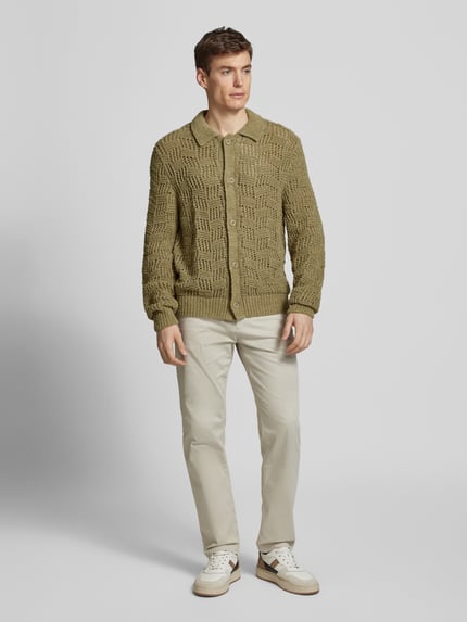 Jake*s Studio Men Cardigan mit Strukturmuster Mud 1