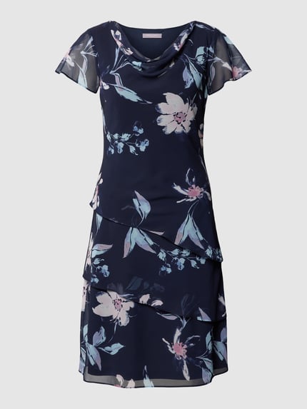 Christian Berg Cocktail Knielange cocktailjurk met bloemenmotief Marineblauw gemêleerd - 2