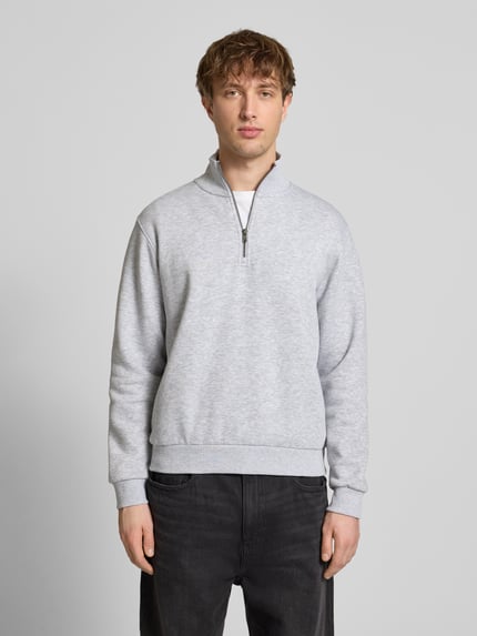 JACK & JONES Regular Fit Sweatshirt mit Troyer-Kragen Modell 'Bradley' Hellgrau Melange 4