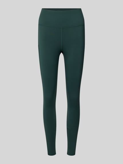 Produktfoto, Slim Fit Leggings mit Logo-Print von Fabletics aus Elastischer-Material-Mix, breiter Bund, Beintaschen, dunkelgrün.