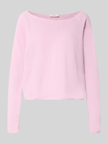 Produktfoto, Sweatshirt mit U-Boot-Ausschnitt Modell 'BTOWN' von American Vintage, bawełna, luźny krój, przetarcia na dole, różowy kolor