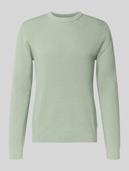 Produktfoto, Relaxed Fit Strickpullover mit Rundhalsausschnitt von Lindbergh in Hellgrün, Baumwoll-Mix, Ripp-Optik, strukturierte Oberfläche