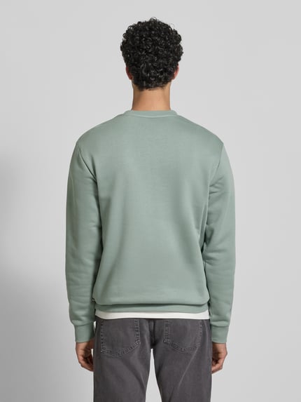 Männermodel trägt Regular Fit Sweatshirt aus Baumwoll-Mix Modell 'CERES' von Only & Sons in Uni-Optik mit Rundhalsausschnitt, Ganzkörperansicht Rückansicht.