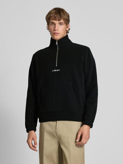 JACK & JONES Regular fit schipperstrui met kangoeroezak model 'SOHO HALFZIP FLEECE' Zwart - 4