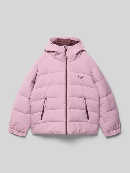 Produktfoto, Steppjacke mit Reißverschlusstaschen Modell 'SNOWYHILL' von Roxy in Rosa, Relaxed Fit, Kapuze, glatte Textur, kindgerechtes Design