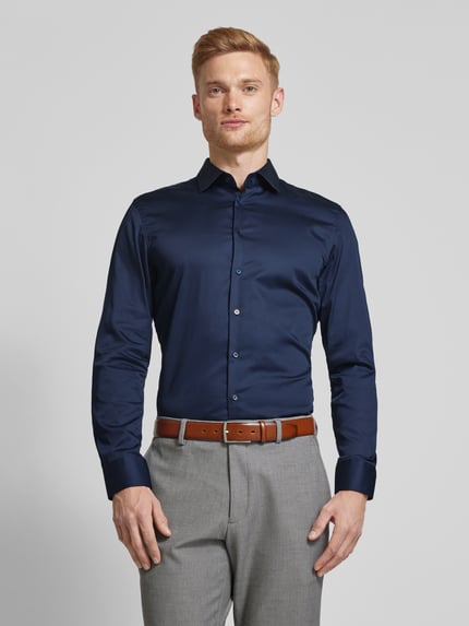 Seidensticker Slim fit zakelijk hemd met kentkraag van satijn Marineblauw - 4