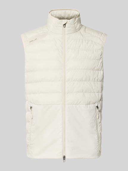 Produktfoto, Regular Fit Weste mit Logo-Stitching Modell 'PIECE DYED' von Polo Ralph Lauren in einfarbigem Weiß, gesteppt, glatte Textur. Herren Weste von Polo Ralph Lauren.