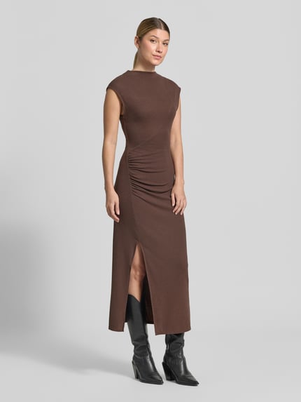 MANGO Maxikleid mit Raffungen Modell 'BASILA' Taupe 1
