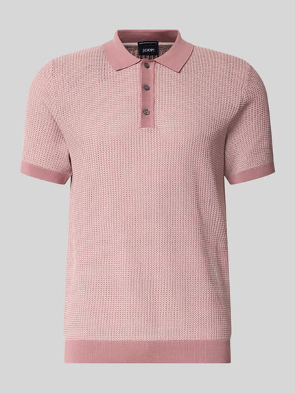 Produktfoto, Slim Fit Poloshirt mit Strukturmuster Modell 'Brianoro' von JOOP! COLLECTION z bawełny, krój slim fit, fakturowany wzór, listwa guzikowa, detal z logo, długość tyłu w rozmiarze M: 70 cm