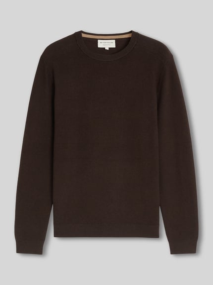 Tom Tailor Regular Fit Pullover mit Crew Neck Kragen Dunkelbraun 2