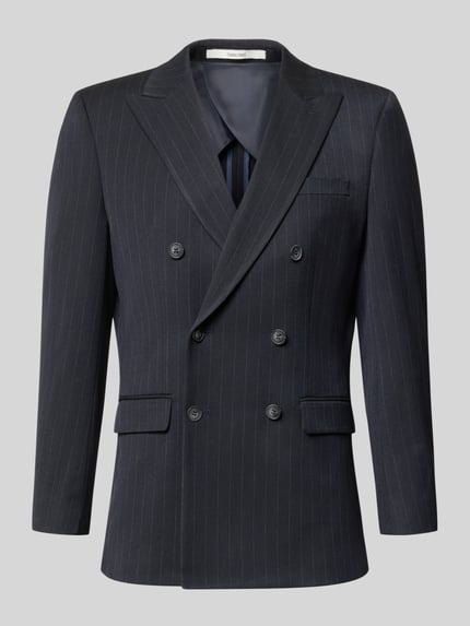 Produktfoto, Slim Fit Sakko mit Nadelstreifen von SELECTED HOMME in Dunkelblau mit feinem Nadelstreifen-Muster, strukturierte Oberfläche