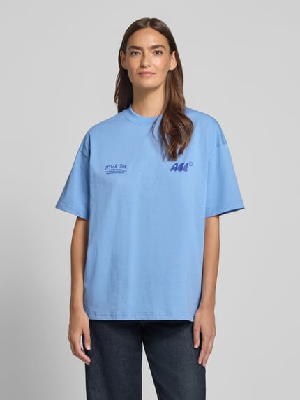 ANOTHER COTTON LAB t-shirt z nadrukami logo model 'Oyster Bar' Jeansowy niebieski 4