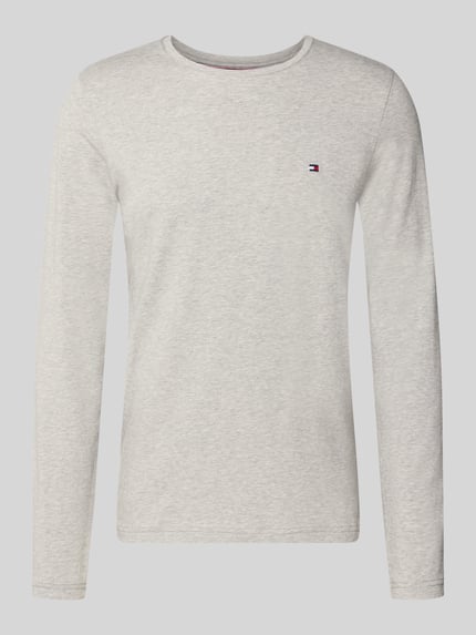 Produktfoto, Slim Fit T-Shirt aus Baumwoll-Mix von Tommy Hilfiger, Optik: Unifarben, Label-Stitching-Applikation, Langarm, Rundhals, Jersey