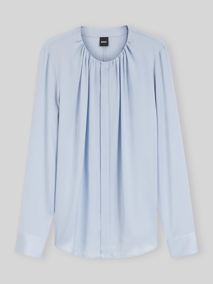 BOSS Zijden blouse met plooien Lichtblauw - 2