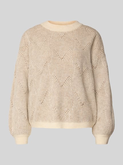 PIECES Comfort Fit Strickpullover mit Woll-Anteil 'JENNA' Sand Melange 2