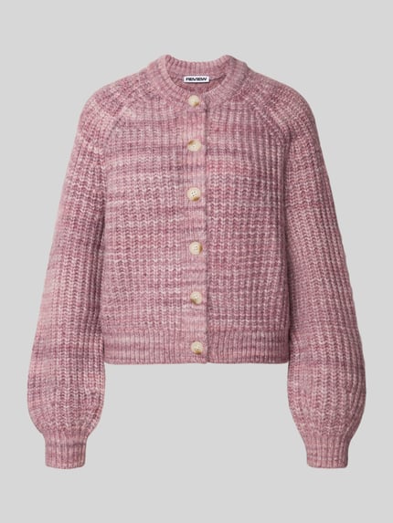 Produktfoto, Cardigan mit Woll-Anteil und Rundhalsausschnitt von REVIEW, gerader Schnitt, Mischgewebe, strukturierte Oberfläche, rosa Farbton
