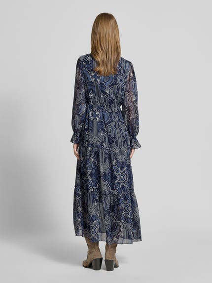 Oui Maxi-jurk met druppelvormige hals Donkerblauw - 5