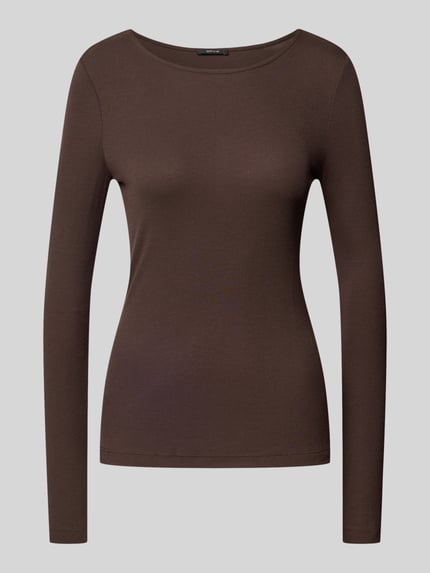 Produktfoto, Langarmshirt mit Rundhalsausschnitt Modell 'Smallo' von OPUS in einfarbigem Braun, Modalmix, glatte Textur, Damenmode