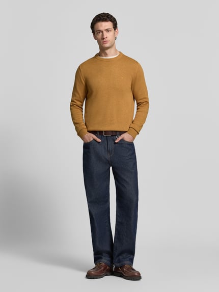 Christian Berg Men Regular fit gebreide pullover van mix van katoen en wol Donkergeel gemêleerd - 1