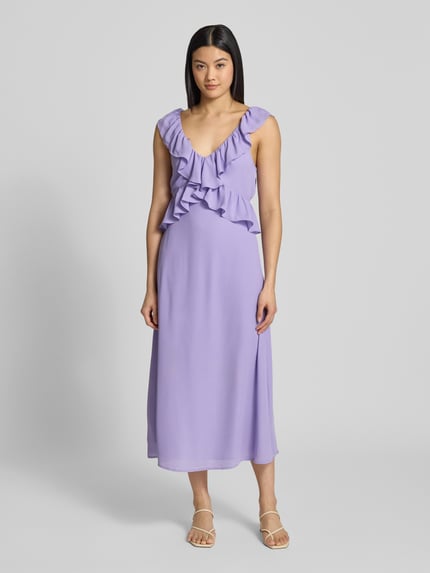 VILA Midi-jurk met volants, model 'ELKE' Lila - 4
