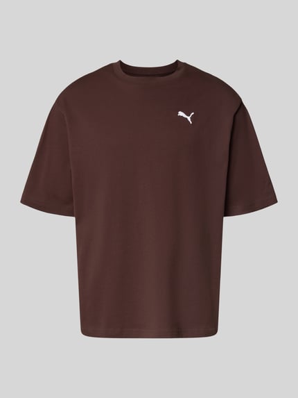 Produktfoto, T-Shirt mit Rundhalsausschnitt von PUMA PERFORMANCE für Herren in Dunkelbraun, Reine Baumwolle, Relaxed-Fit, Logo, Rückenlänge 69 cm