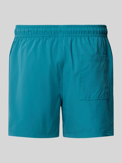 Produktfoto, türkisfarbene Straight Fit Badeshorts mit Logo-Detail, elastischer Bund mit Tunnelzug, Modell 'Maui' von Jack & Jones