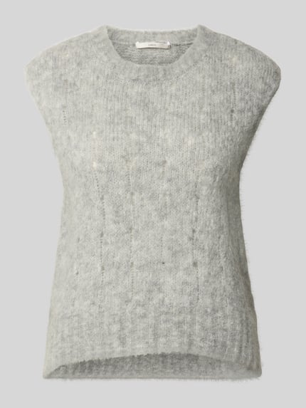 Produktfoto, Regular Fit Pullunder aus Alpaka-Mix mit Schurwoll-Anteil von Lanius in Hellgrau, Lochmuster, ärmellos, elastische Textur.