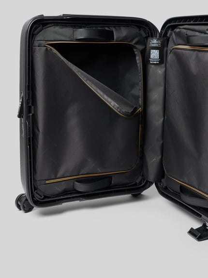 Produktfoto, Koffer mit Strukturmuster Modell 'Spinner' von Samsonite, Hardshell, Hauptfach mit Reißverschluss, schwarz-graue Textur, Innenansicht