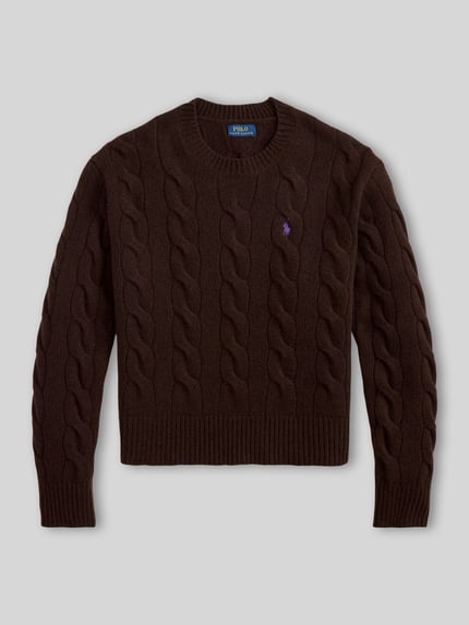Produktfoto, brauner Regular Fit Strickpullover aus Woll-Kaschmir-Mix von Polo Ralph Lauren, Damen Strickpullover, strukturierte Optik