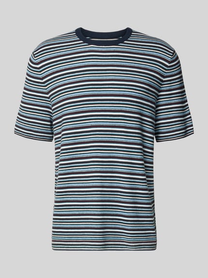 Produktfoto, T-Shirt mit Rundhalsausschnitt von MCNEAL, bawełna, krój regular fit, paski w odcieniach niebieskiego i czerni, długość tyłu 70 cm, długość rękawa 25 cm