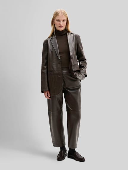 Marc O'Polo Regular Fit Longline Lederjacke aus Lammnappa Dunkelbraun 1