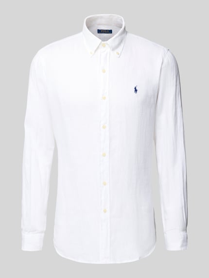 Produktfoto, Freizeithemd aus reinem Leinen von Polo Ralph Lauren, biała struktura, regular fit, button-down kołnierzyk, widoczna cała koszula