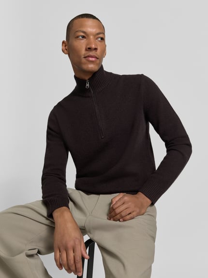 CINQUE sweter z dzianiny o kroju regular fit z kołnierzem zapinanym Ciemnobrązowy 3