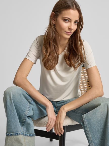 SCHIESSER T-shirt met geribde ronde hals Beige - 3