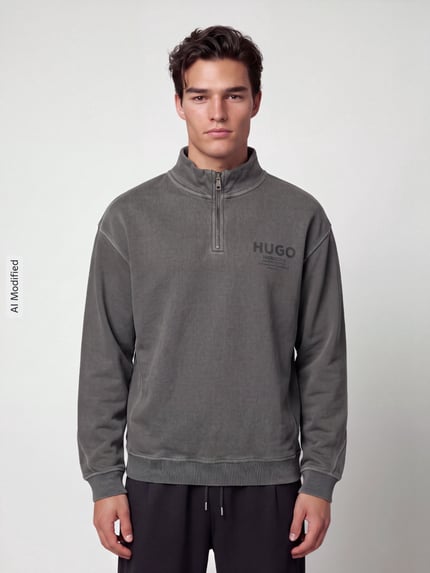 HUGO Blue Sweatshirt mit Logo-Print Troyerkragen BLACK 4