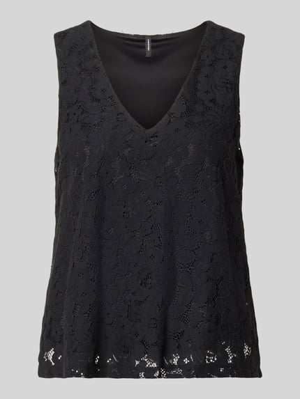 Produktfoto, Regular Fit Trägertop aus Baumwoll-Mix Modell 'HONEY' von Vero Moda, Optik: Unifarben, Spitzen-Muster, V-Ausschnitt, breite Träger, Materialverarbeitung: Spitze.