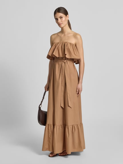 Essentiel Antwerp Tailliertes Trägerloses Kleid aus reiner Baumwolle Mittelbraun 1