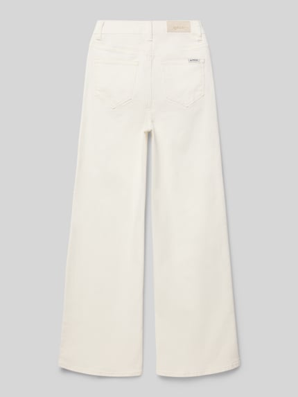 Produktfoto, Wide Leg Jeans mit Eingrifftaschen Modell 'Annemay' od Garcia, bawełniany miks ze stretchem, kolor jasny kremowy, prosty krój, gładka tekstura, szerokość w rozmiarze 140: 29 cm, długość nogawki wewnętrznej: 66 cm