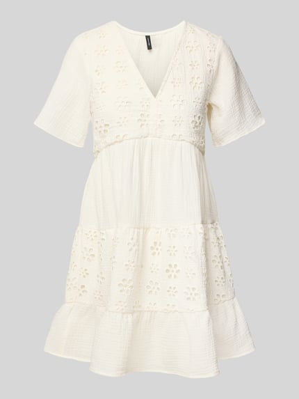 VERO MODA Getailleerde mini-jurk met broderie anglaise, model 'NATALI' Wit - 2